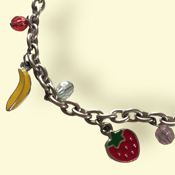 Vintage Cutie Fruity Charm Bracelet Silver Chain - Picture 4 of 6